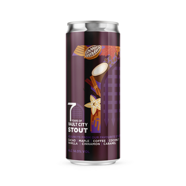 Vault City - 7 Years Stout - Cacao, Maple, Coffee, Coconut, Vanilla, Cinnamon & Caramel Imperial Stout - 14% - 330ml Can