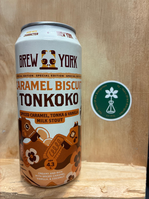 Brew York - Caramel Biscuit Tonkoko - Spiced Caramel, Tonka & Vanilla Milk Stout - 4.3% - 440ml can.