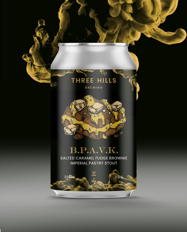 Three Hills - B.P.A.V.K. Salted Caramel Fudge Brownie - Imperial Pastry Stout - 11% - 330ml Can
